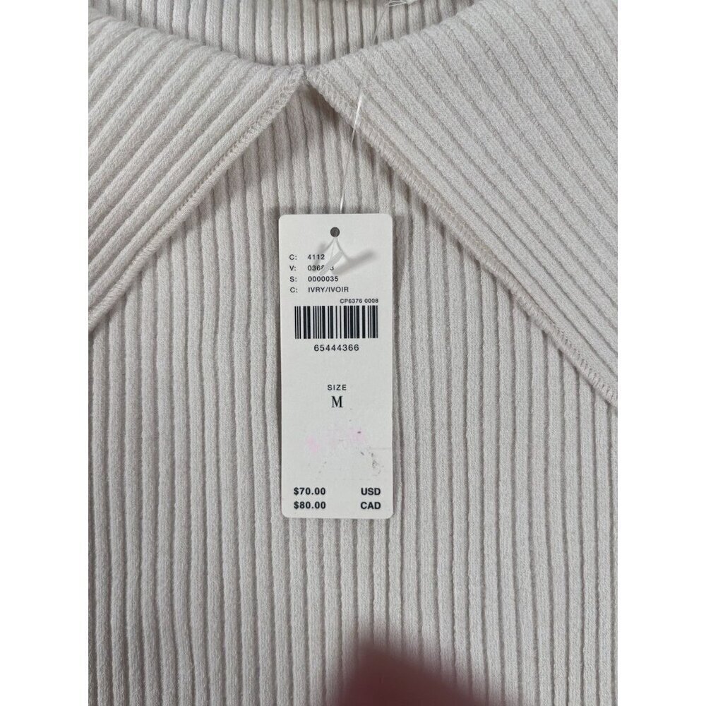 New Anthropologie Collared Off The Shoulder Ribbed Top Medium Ivory - Picture 6 of 9